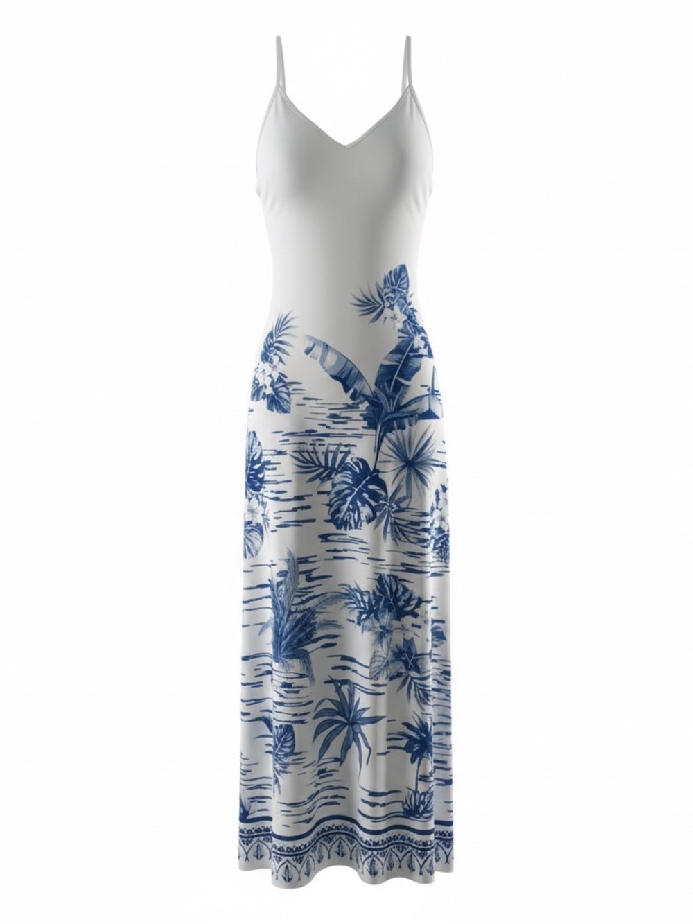 White Maxi Blue Tropical Print